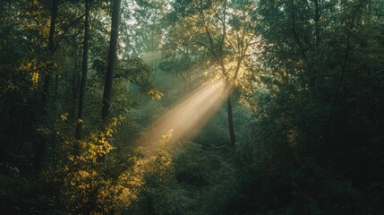 Obraz premium Sunlight Streaming Through Dense Forest Canopy