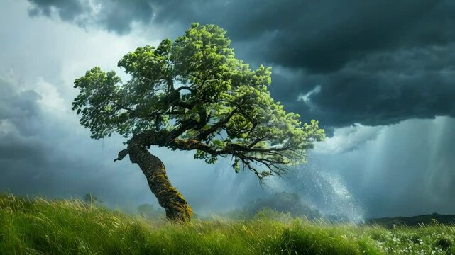 Tree Swaying in Storm