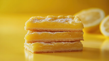 Sweet Lemon Bars on Bright Yellow Background