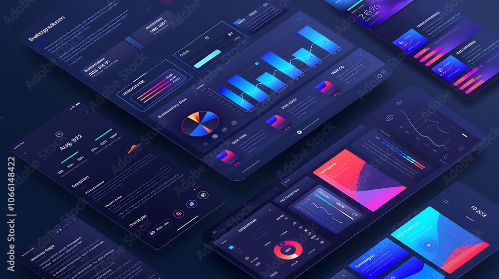 Poster collection of modern ui designs showcasing data visualizations like charts graphs progress indicator