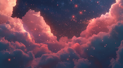 Fototapeta premium A cosmic dreamscape with floating clouds shimmering stars and ethereal light. digital dreamscape. illustration. Dreamscape. Illustration