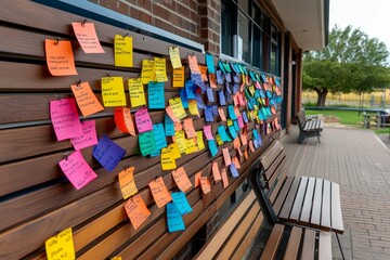 Community bulletin board in a rural village listing social services and community support options