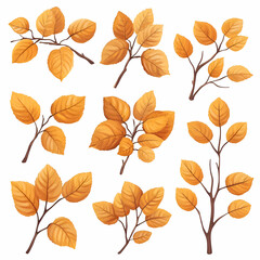 Autumn Leaves Set, foliage, branches, twig, golden, yellow