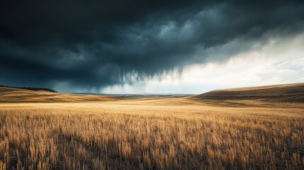 Stormy Sky Over a Golden Field of Cut Grain