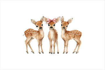 Cute watercolor Christmas deer with a pink bow. Cute Pink Christmas Reindeer