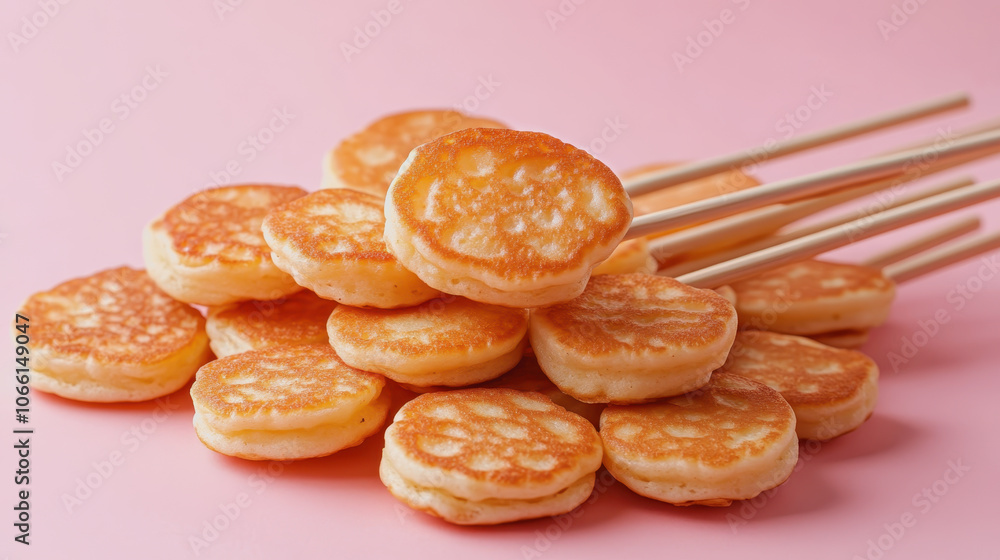 Poster mini pancakes stacked on a smooth gradient background