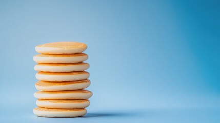 Stack of Mini Pancakes on Smooth Blue Gradient Background