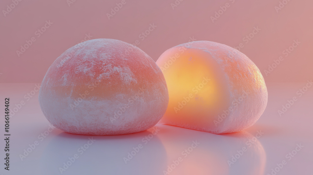 Poster soft mochi on a gradient background with gentle lighting