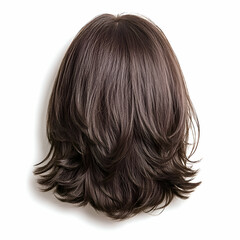 Brown Layered Wig Isolated on White Background, brown wig, hair, hairpiece, hairstyle, fashion