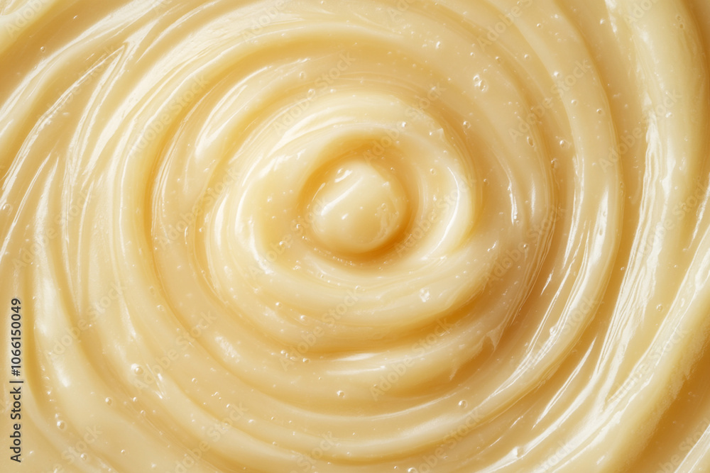Poster creamy swirl of condensed milk creates mesmerizing vortex pattern, showcasing its smooth texture and