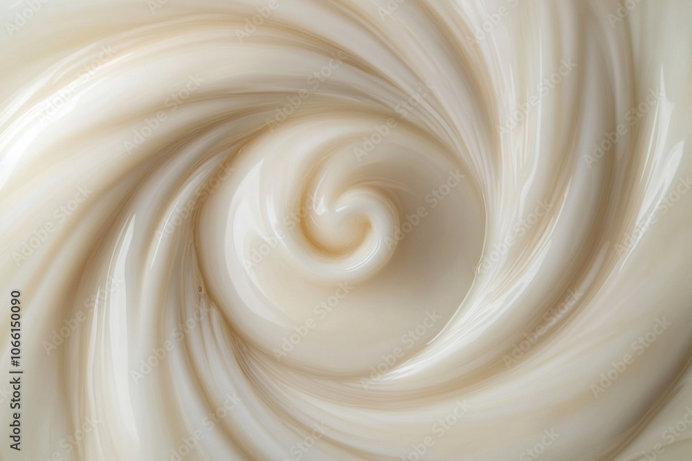 Poster mesmerizing swirl of creamy liquid creates captivating vortex pattern, evoking sense of motion and fluidity. smooth texture and soft colors enhance its visual appeal