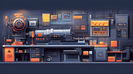 Fototapeta premium Futuristic Industrial Factory Interior, machinery, technology, production, manufacturing, automation