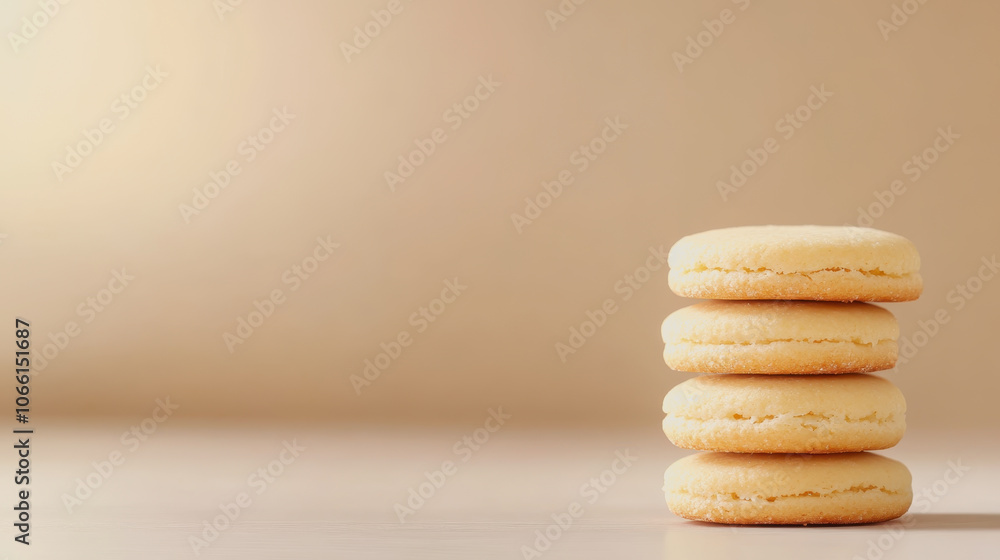 Poster stack of delicious shortbread cookies on smooth background