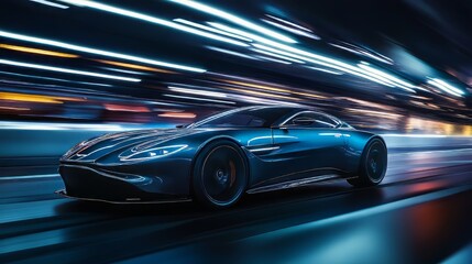 A luxury sports car in motion, hypermaximalist, advertising photography, hyper realistic, fine detail,
