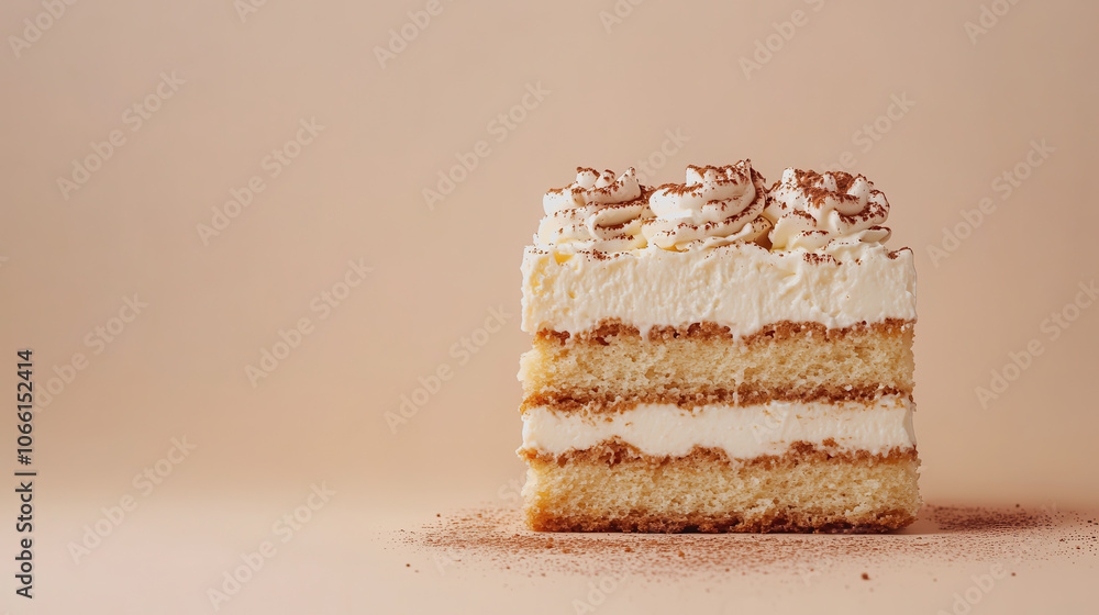 Poster tiramisu cake on soft gradient background
