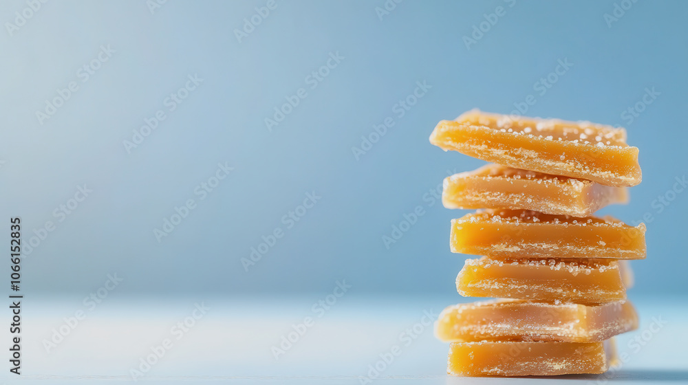 Poster caramel toffee stacked on soft gradient background
