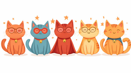 Naklejka premium Cute Cats with Glasses and Bells, kitten, kittens, adorable, cartoon, illustration