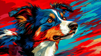 Naklejka premium Colorful Border Collie Dog Portrait, canine, animal, pet, furry, cute