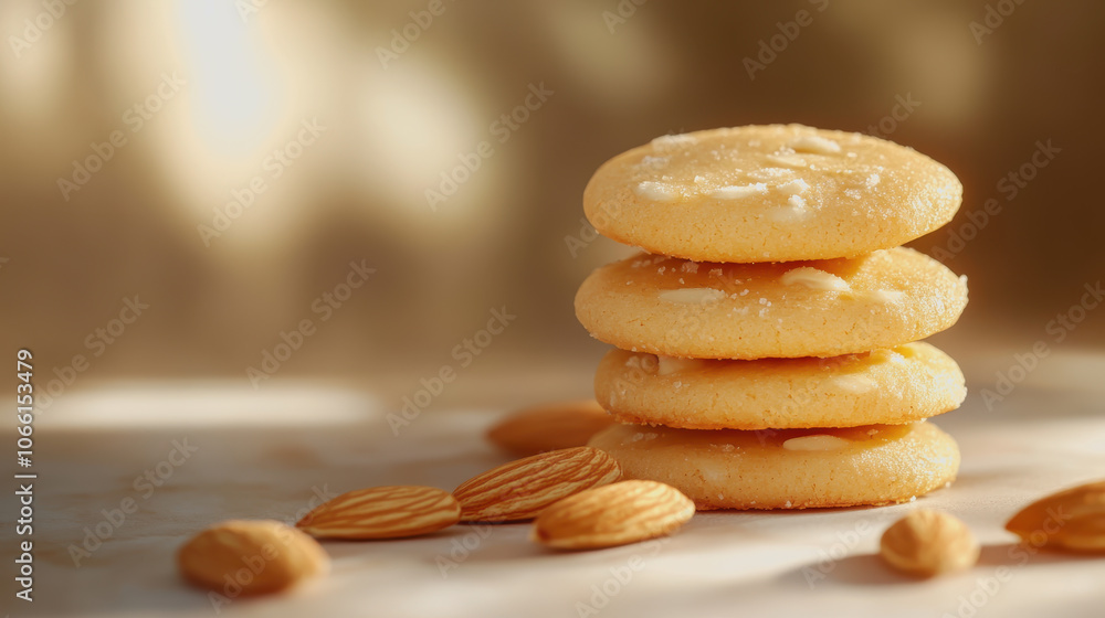 Poster almond cookies on smooth gradient background