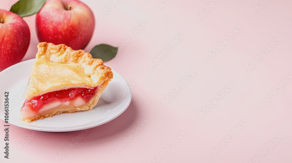 Poster fresh apple pie slice on a smooth background