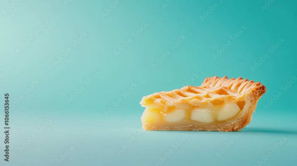 Poster fresh slice of pie on smooth gradient background