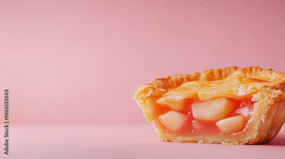 Poster fresh apple pie slice on smooth gradient background