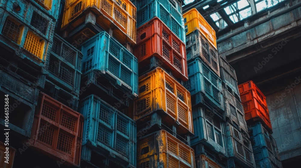Poster stack of colorful crates