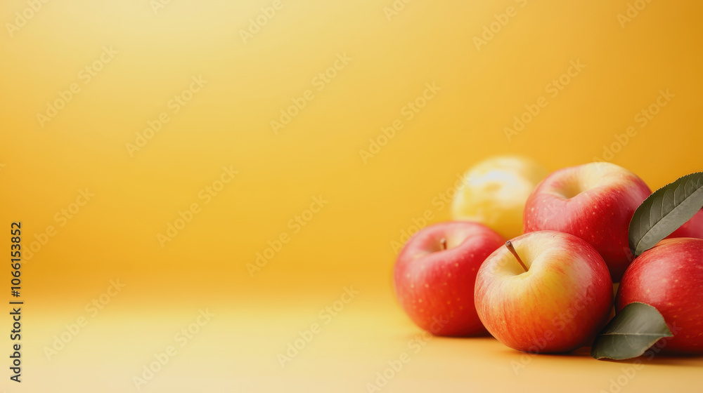 Poster fresh apple slices on smooth gradient background