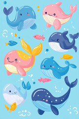 Cute whale set.
