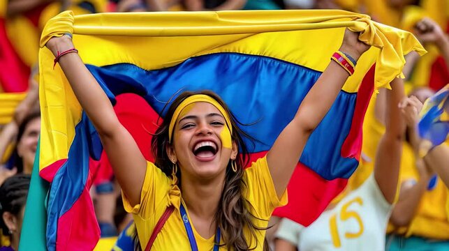 Young Colombian woman cheerful with national flag