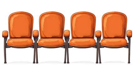 Obraz premium Four Orange Theater Seats Isolated on White Background.