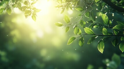 Obraz premium Sun shining through leaves in a forest.