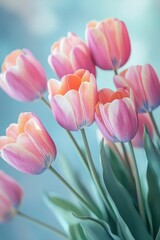 Watercolor tulip bouquets at the corners, soft pastel tones for a spring wedding, 3D illustration
