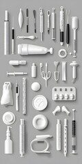 Set, Collection of Medicine and Nursing Icons, Black, on White Background, 9:16 and 16:9 Format