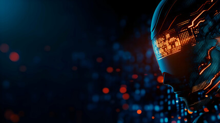 Futuristic Cyborg Head with Glowing Lights, robot, artificial intelligence, ai, technology, science fiction