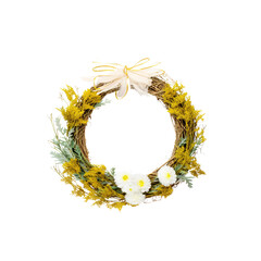 Dried Flower Wreath with White Daisies and a Beige Ribbon