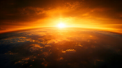 Obraz premium Golden Hour Sunrise Over Earth, sunset, planet, sky, clouds, atmosphere