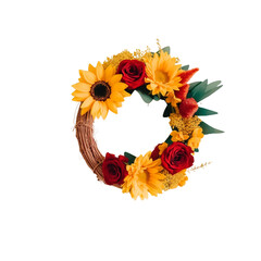 Rustic Summer Wreath with Sunflowers and Roses