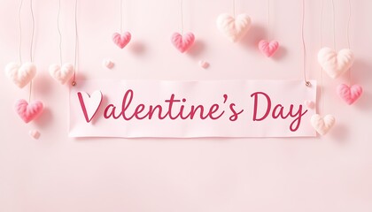 A pastel-themed Valentine's Day banner with soft hearts