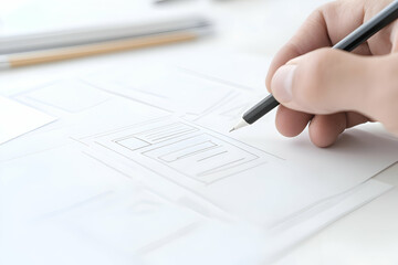 Hand Drawing Website Layout on Paper, website design, website development, web design, ux design, ui design