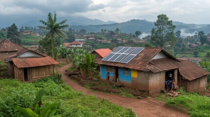 Obraz premium Rural African Village with Solar Panels on Rooftops