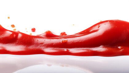 spilled tomato sauce border isolated on white background with copy space