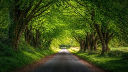 Obraz premium Tranquil Tree-Lined Country Road in Spring