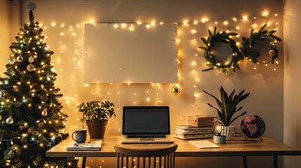 Create a cozy and festive home office space for the holidays with minimalist decor