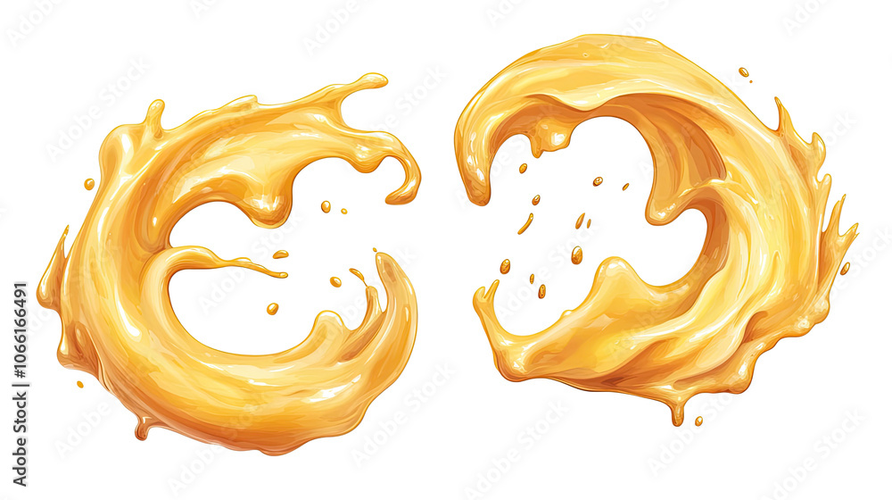 Poster mango juice splashes with liquid swirls on a transparent background generative ai