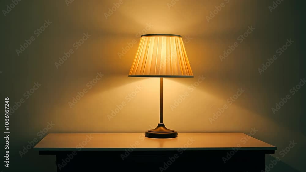 Poster warmly lit table lamp in minimalistic setting with soft shadows on neutral wall for cozy interior de
