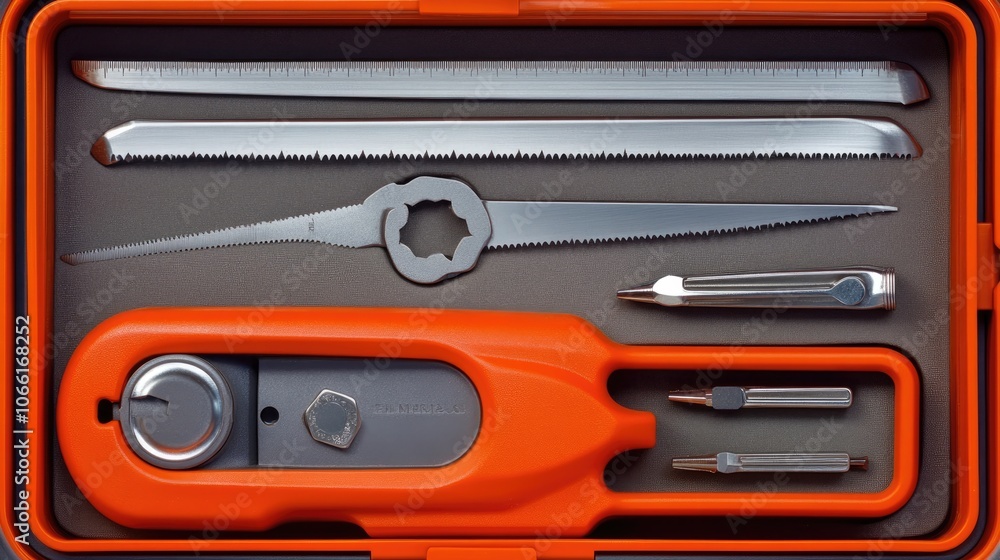 Poster precision tool set in orange storage case