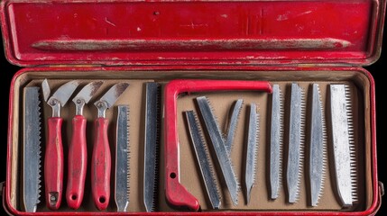 Vintage Toolbox with Hand Tools and Saws Collection
