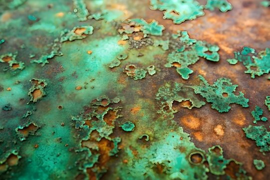 green corrosion layer on coroded copper surface