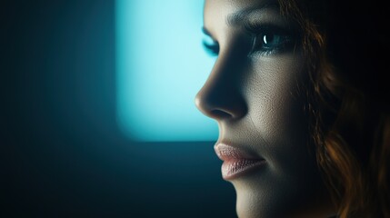 Fototapeta premium Serene Woman's Portrait with Macro Lens Focus